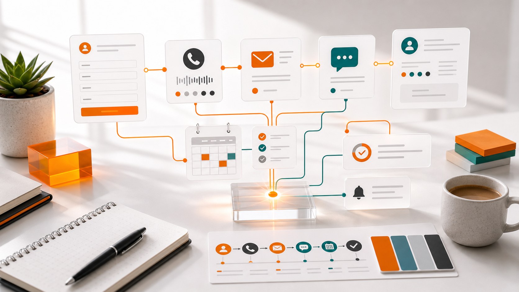 Lead follow-up workflow connecting form call email SMS CRM calendar and task reminders