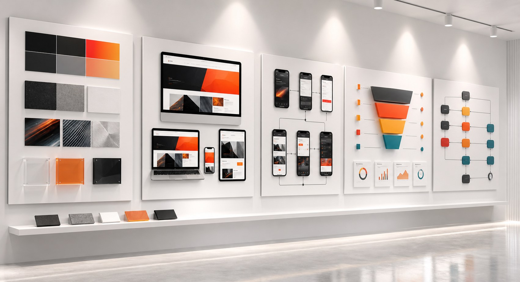 Wall of connected brand, website, product, and campaign systems